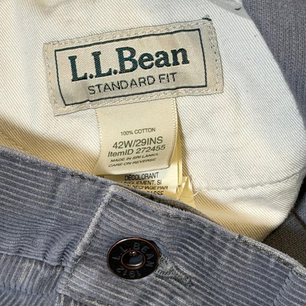 L.L. Bean Corduroy Pants Mens 42x29 Gray Standard Fit Straight Leg Cotton - Picture 2 of 7